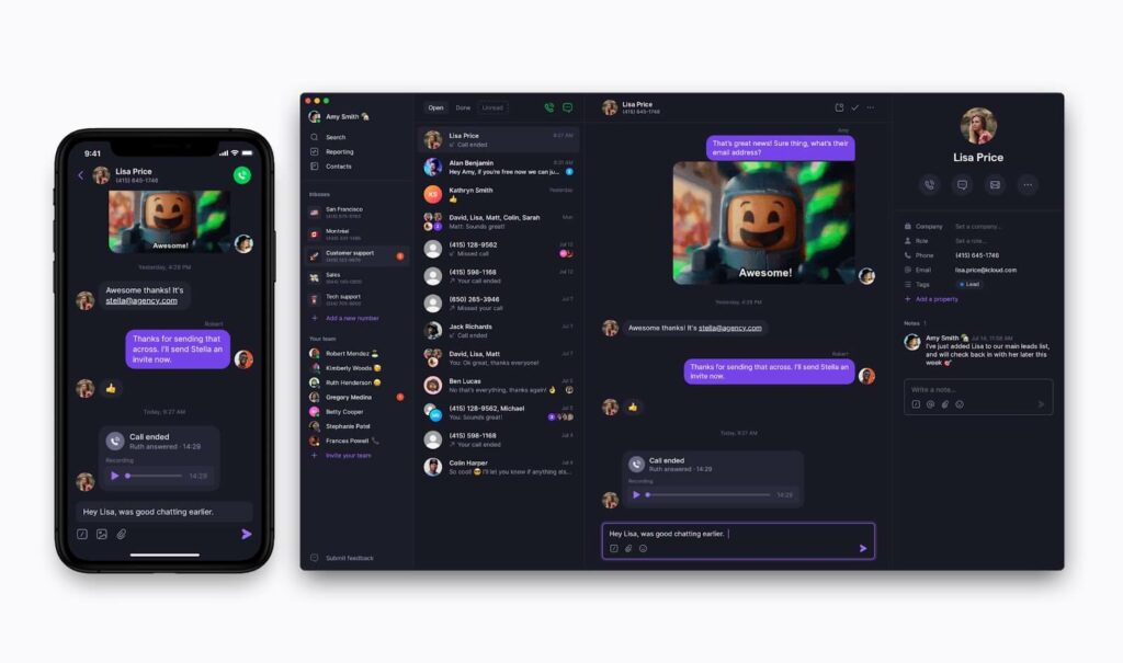 OpenPhone mobile and desktop apps showing an easier user experience compared to Google Voice and Sideline
