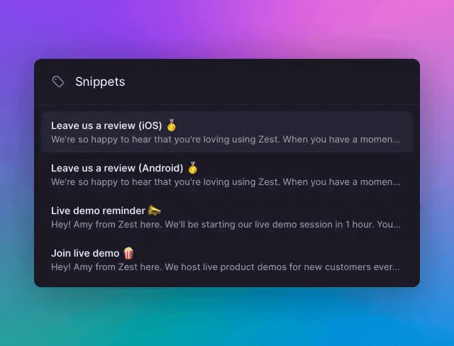 Adding snippets in Quo