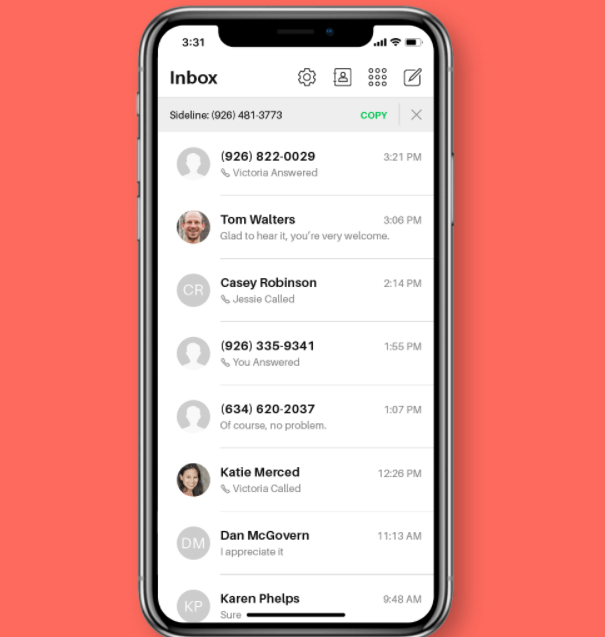 Google Voice vs Sideline: Sideline mobile app