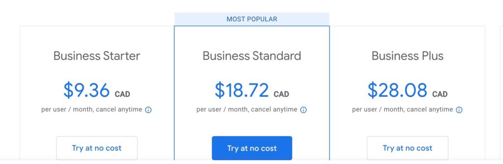 Google Workspace pricing Canada
