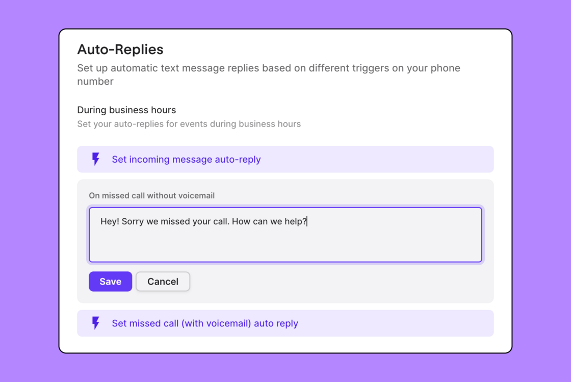 Missed call text back software: Auto-replies in Quo