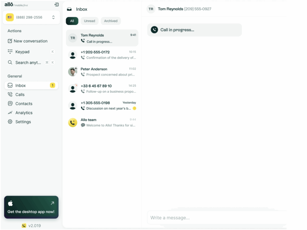 Missed call text back software: Allo