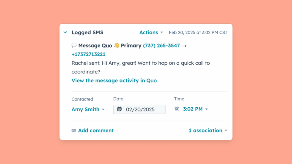 HubSpot logging in Quo