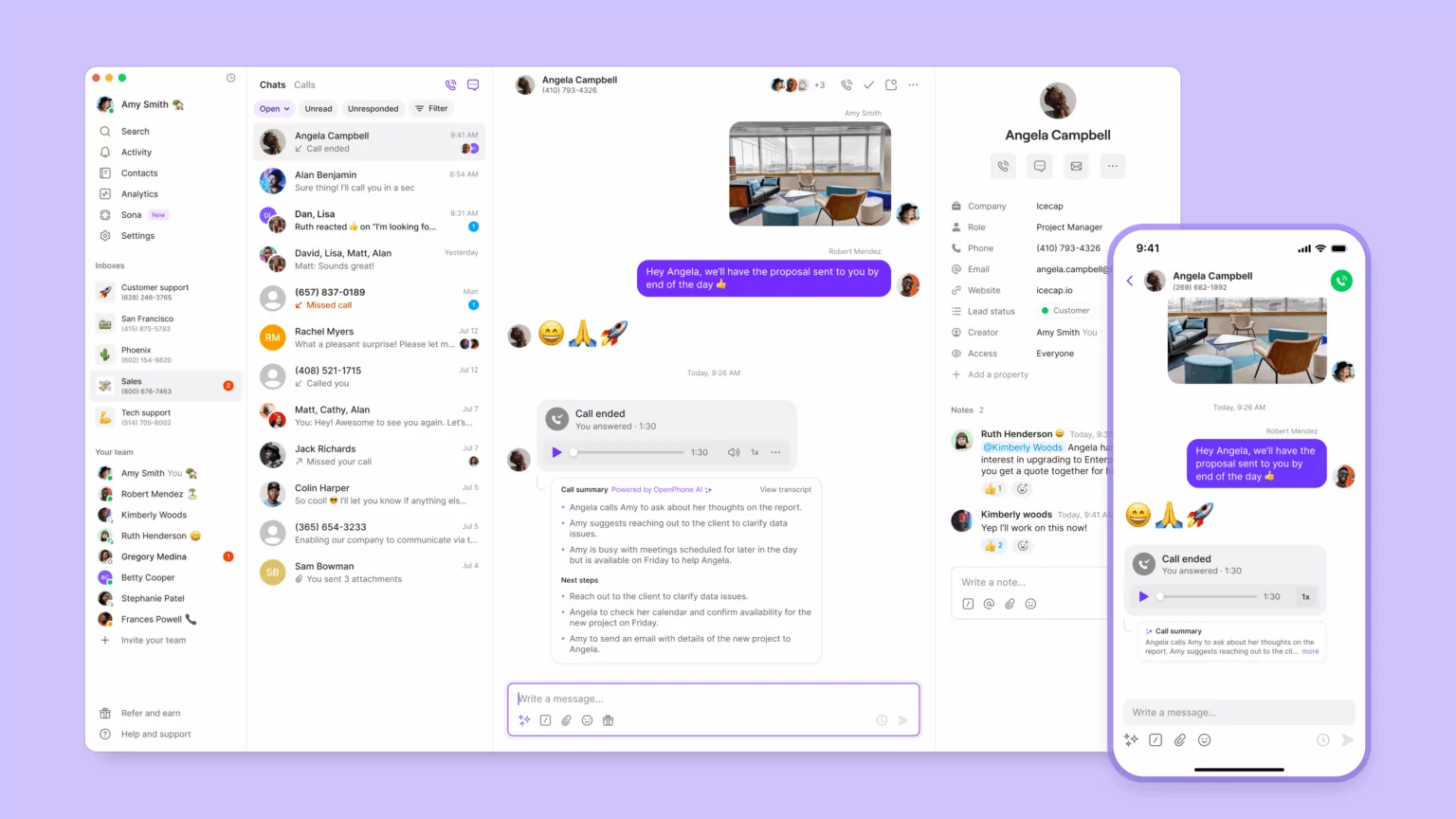 Quo (OpenPhone) Desktop and Mobile app view