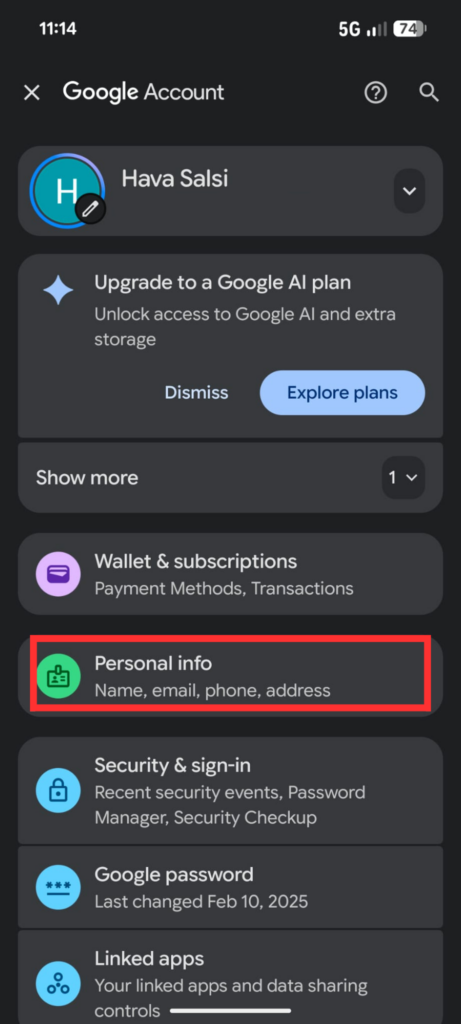 how to change phone number on Android, step 2