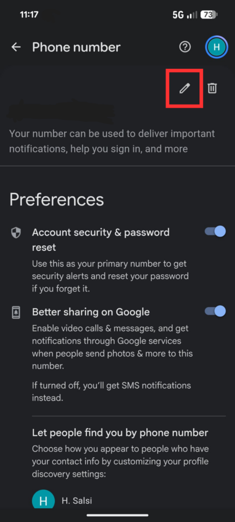 how to change phone number on Android, step 3